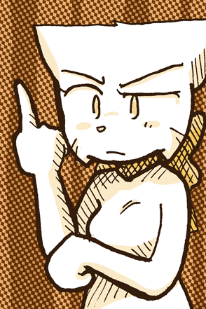 Lucy stares flatly with her arms crossed and raises her middle finger.