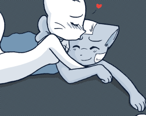 In silhouette, Lucy kneels beside the sleeping Mike and kisses his forehead, a small heart floating above them.