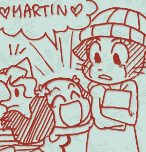 Rachel grabs a startled Matt's arm with a huge smile while Tess recoils mid-rant.