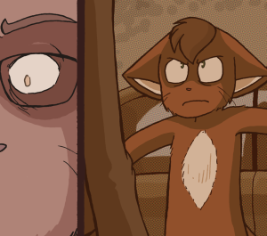 Young Abbey blocks his father's car door with his arms outstretched, saying "I.. I'm not scared of you."