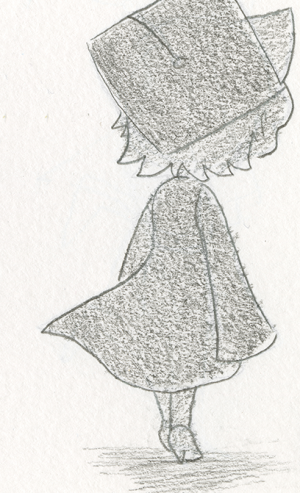 Tess, in her graduation gown, walks away with her back turned, fading into the distance.