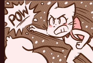 Lucy punches the head clean off a giant snowman with a "POW".