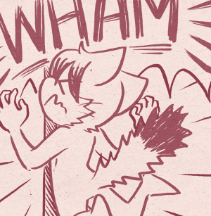 Paulo crashes headfirst into the lamp post with a loud WHAM.