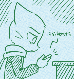 Mike reaches down heavy-lidded and presses his phone, the sound effect reading "silent".