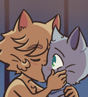 James cups Mike's cheek with his eyes closed and kisses him, while Mike blushes with his eyes wide in shock.