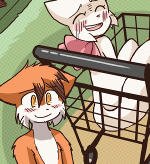 Paulo grins and lifts his feet off the ground as the shopping cart carrying Lucy speeds down a steep hill.