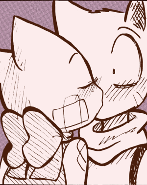 Lucy stands on her toes and kisses a wide-eyed Mike on the lips.