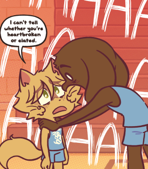 David grips James by the shoulders and screams, his scream filling the entire page background.