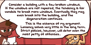 Sue winces and holds up the corner of Abbey's enormous speech balloon to keep it from squashing her.